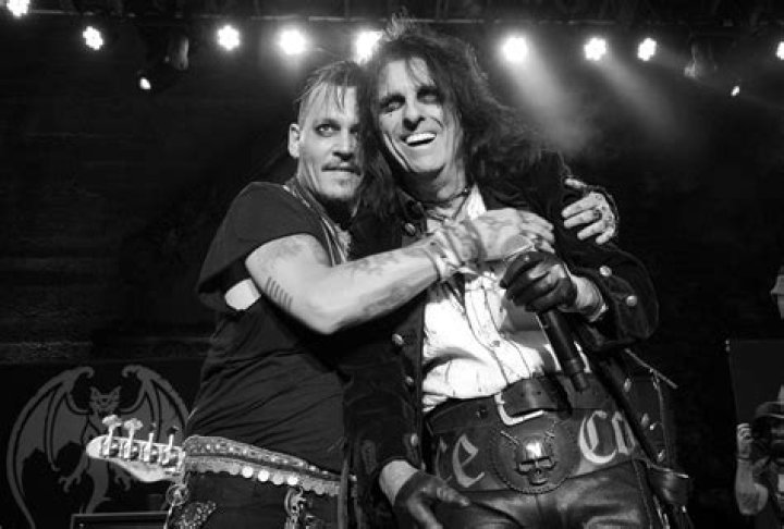 Alice Cooper, Johnny Depp, and Joe Perry of The Hollywood Vampires, live in Moscow