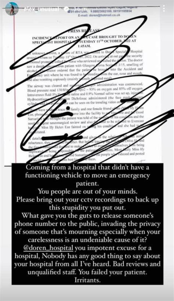 
Bring Out Your CCTV Recordings To Back Up Your Nonsense – Alex Unusual Criticizes Doren Hospital 