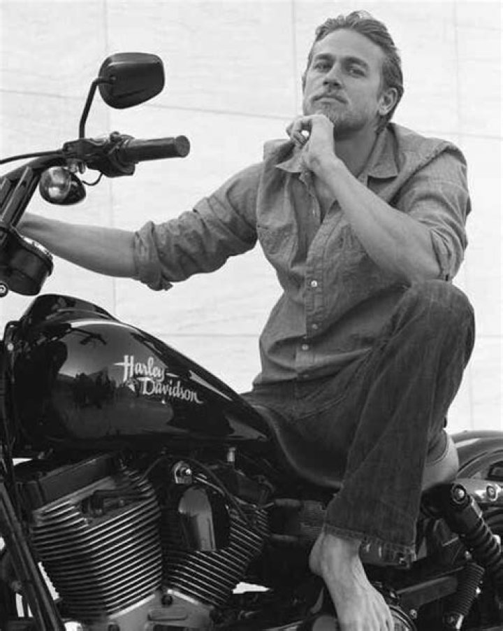 Charlie Hunnam On His Harley Davidson Motorcycle