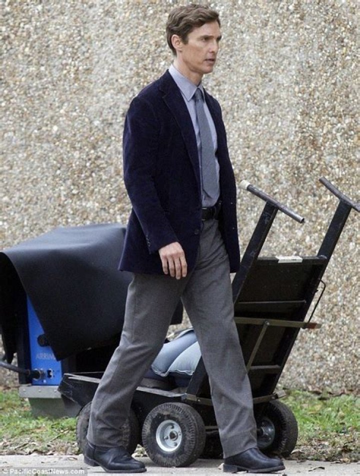 Matthew McConaughey shows off a full figure and balding hair on the set of his upcoming movie 'Gold' with his co-star Edgar Ramirez filming in Manhattan