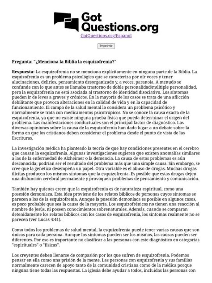 ¿Menciona la Biblia la esquizofrenia?
