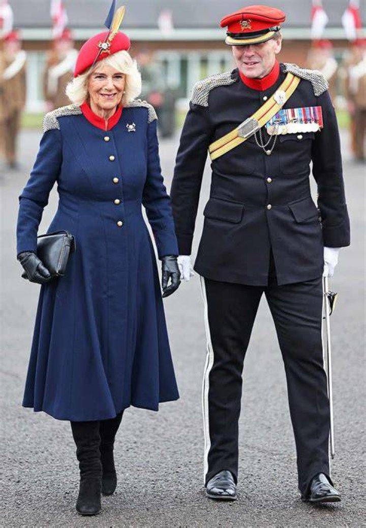 Queen Camilla did military cosplay, with skulls-and-crossbones, for the Royal Lancers
