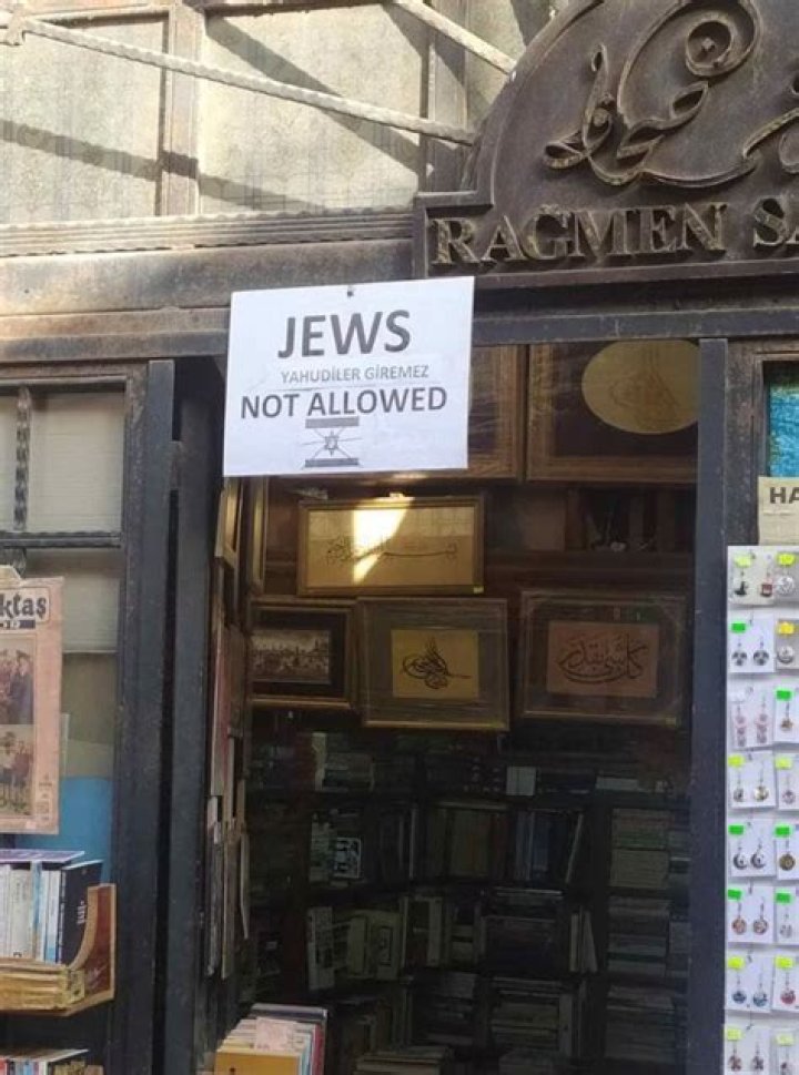 Ragmen Sahaf bookstore displays ‘Jews not allowed’ board in Istanbul, Turkey