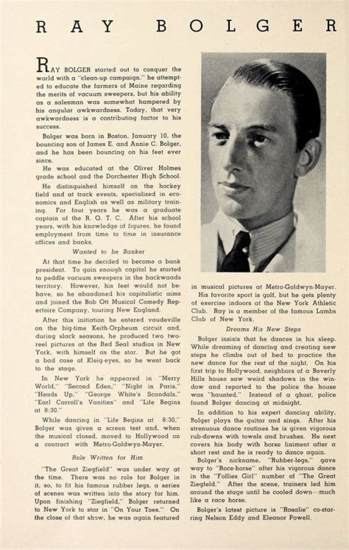 Ray Bolger - Trivia, Family, Bio