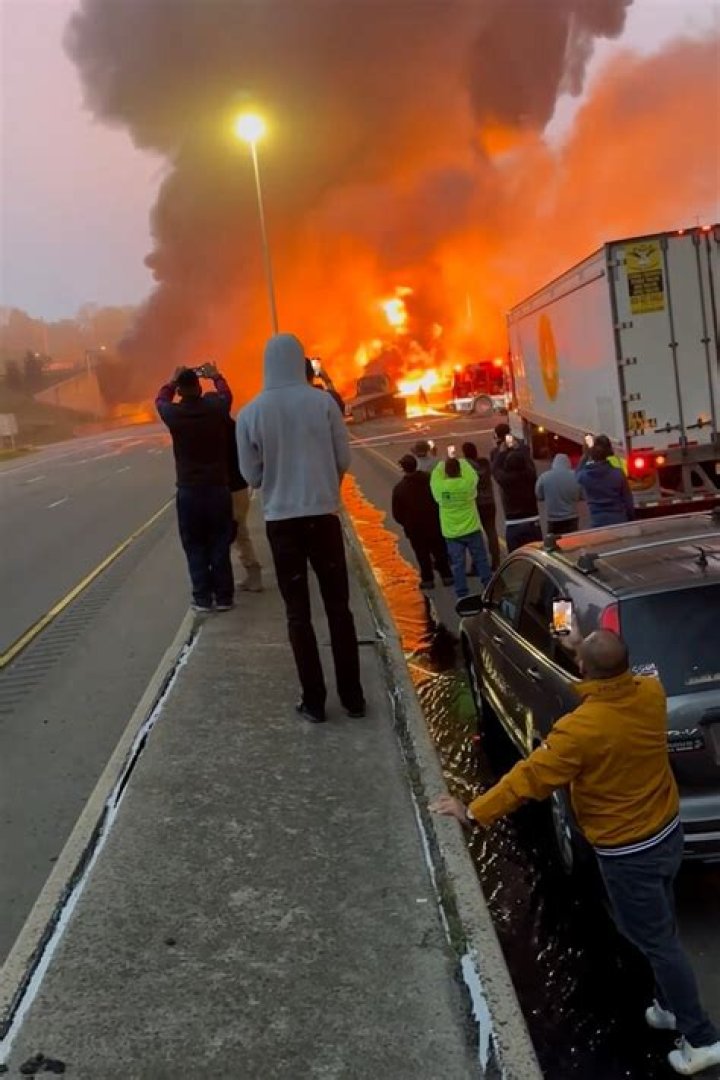 
Tanker truck fire on I-95 in Groton, Connecticut halts traffic movement: Driver reportedly dead 