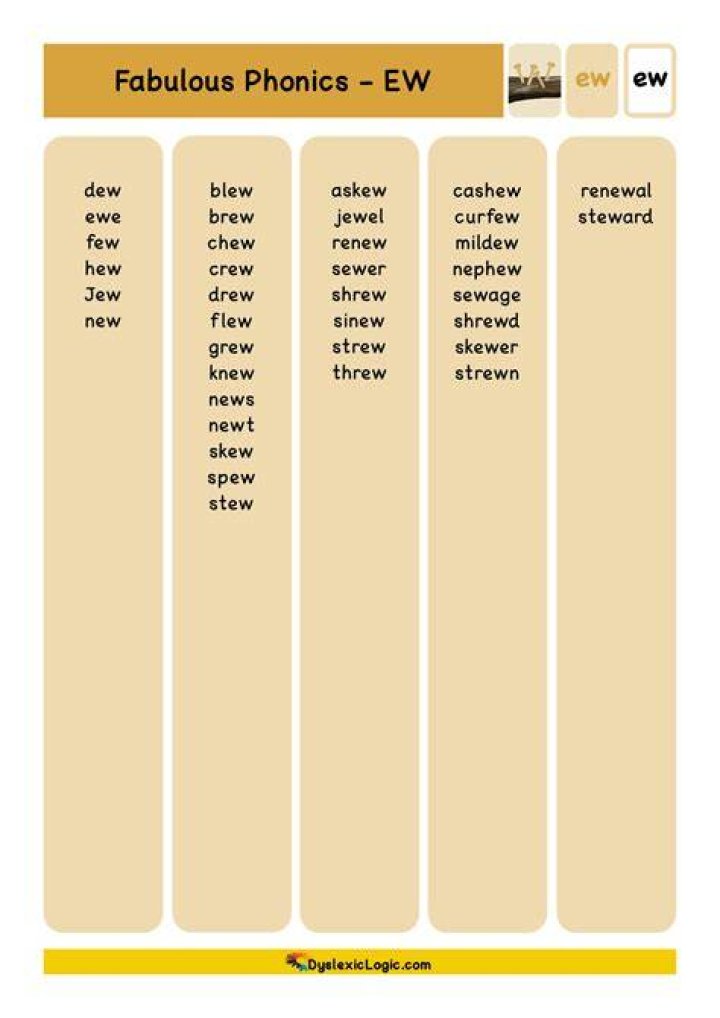 What words have EW in them?